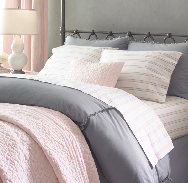 european vintage washed ruffle bedding & european heirloom stripe sheeting