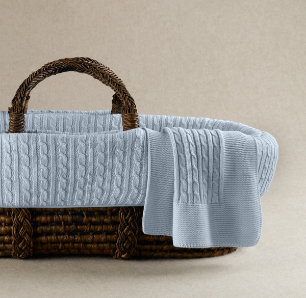 Cable Knit Moses Basket Bedding & Espresso Basket Set
