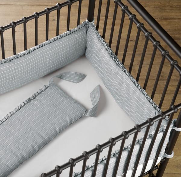 Vintage-Washed Belgian Linen Stripe Crib Bumper