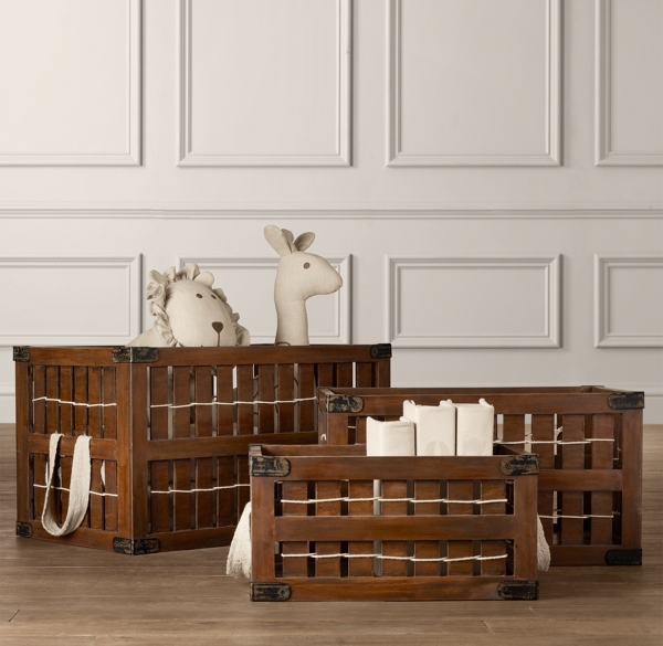Vintage Wood Farmhouse Crates - Set Of 3