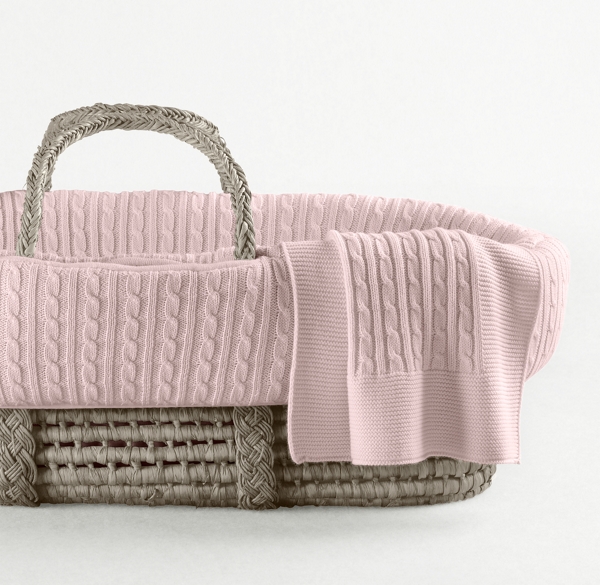 Cable Knit Moses Basket Bedding & Ash Basket Set