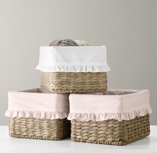 Ruffled Cotton Seagrass Shelf Basket Liner