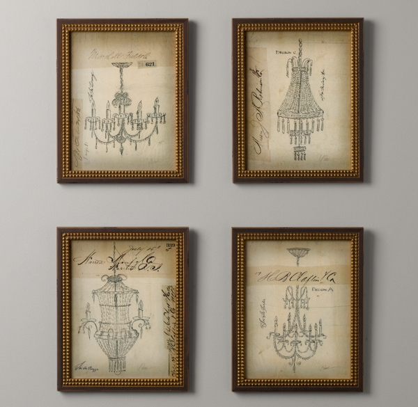 Vintage Chandelier Sketches - Set of 4