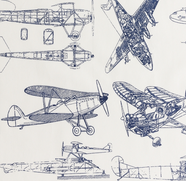 European Vintage Airplane Blueprint Bedding Swatch