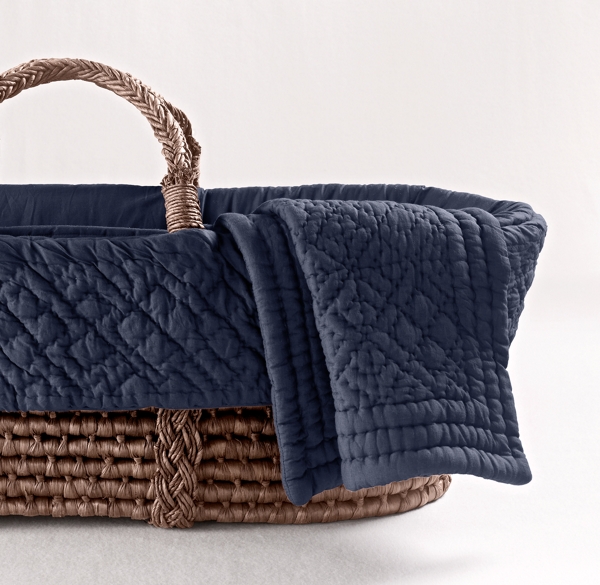 Heirloom Quilted Voile Moses Basket Bedding & Espresso Basket Set