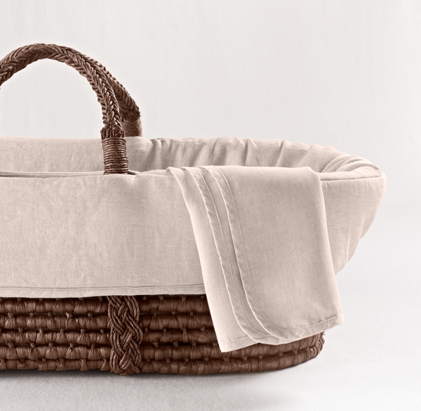 Washed Organic Linen Moses Basket Bedding & Espresso Basket Set