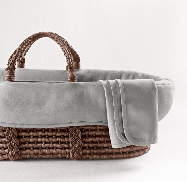 Washed Organic Linen Moses Basket Bedding & Espresso Basket Set
