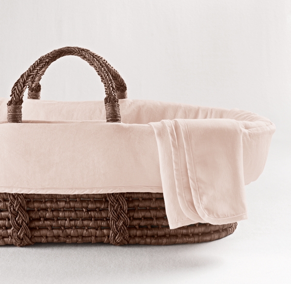 Washed Organic Linen Moses Basket Bedding & Espresso Basket Set