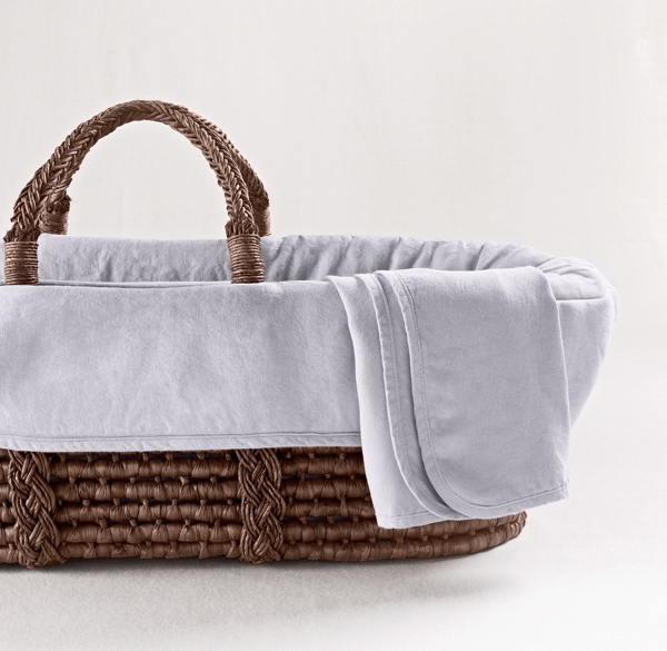 Washed Organic Linen Moses Basket Bedding & Espresso Basket Set