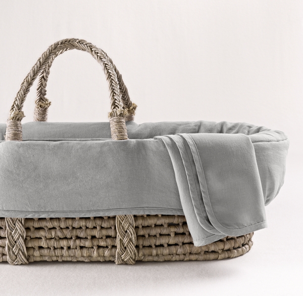 Washed Organic Linen Moses Basket Bedding & Ash Basket Set