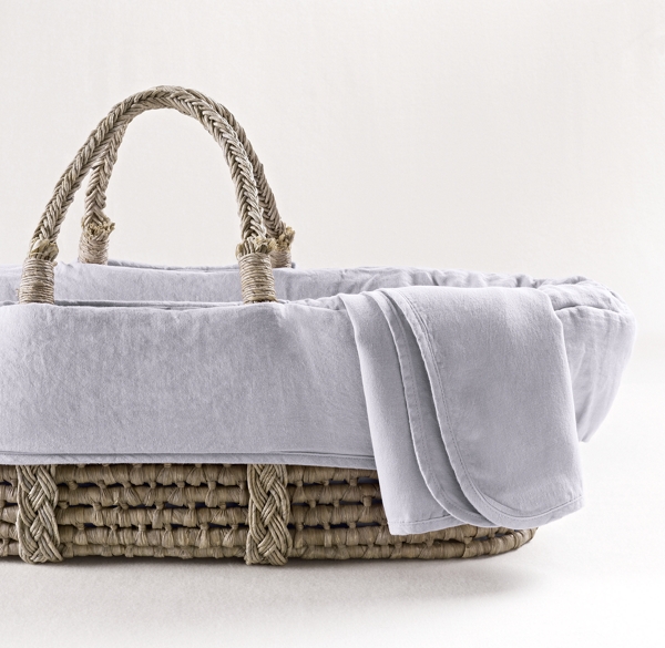 Washed Organic Linen Moses Basket Bedding & Ash Basket Set