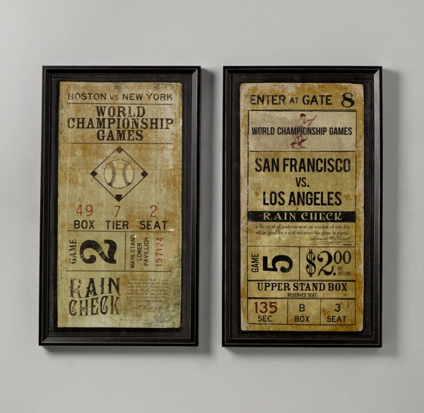 Vintage Baseball Ticket Art Set of 2
