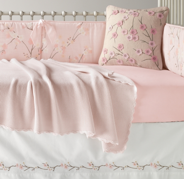 European Cherry Blossom & European Vintage-Washed Percale Nursery Bedding Collection
