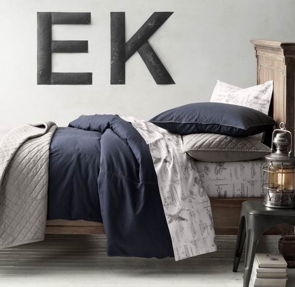 Tumble-Washed Twill & European Vintage Airplane Blueprint Bedding Collection