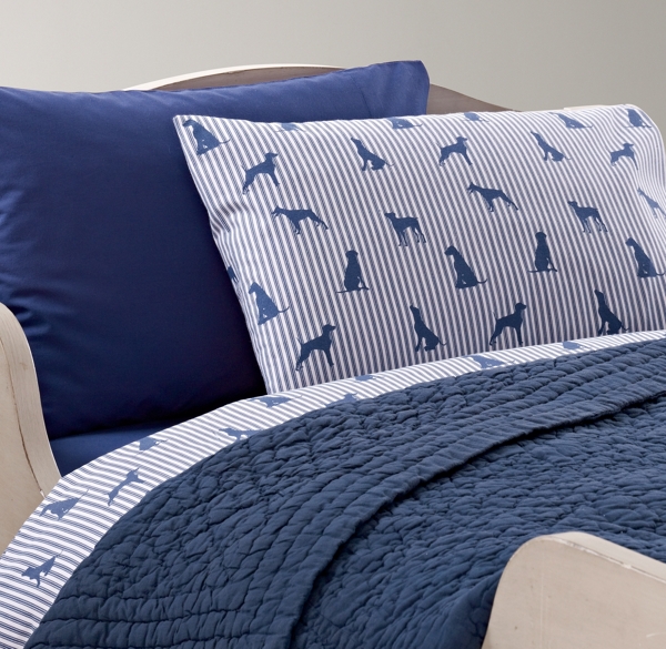 European Dog Silhouette & European Vintage-Washed Percale Toddler Bedding Collection
