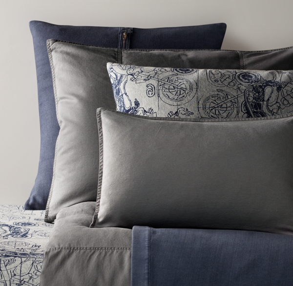 Tumble-Washed Twill & European Vintage Motorcycle Jersey Bedding Collection