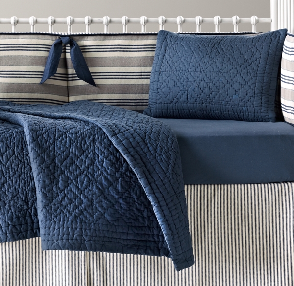 Vintage Ticking Stripe & European Vintage-Washed Percale Nursery Bedding Collection