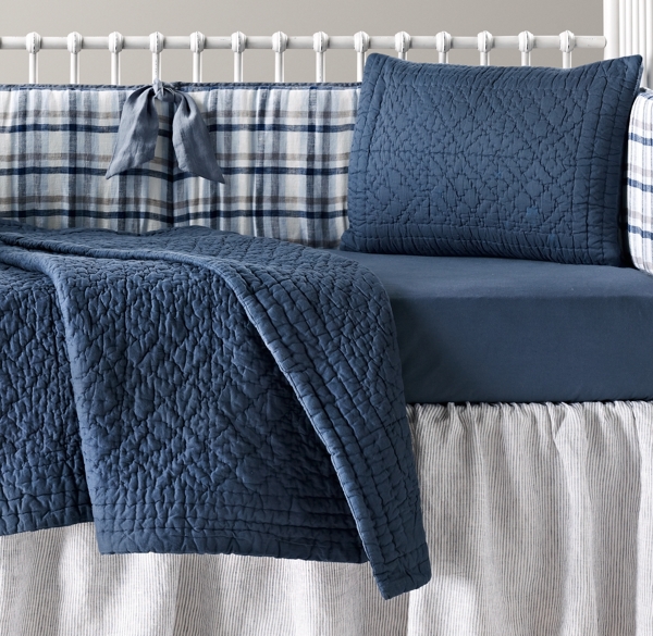 Washed Linen Plaid & European Vintage-Washed Percale Nursery Bedding Collection