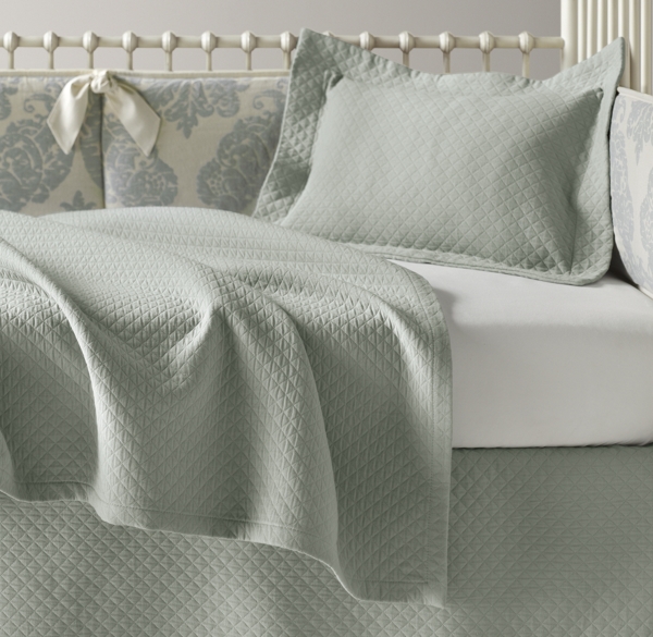 European Vintage-Washed Damask Matelassé & European Vintage-Washed Percale Nursery Bedding Collection