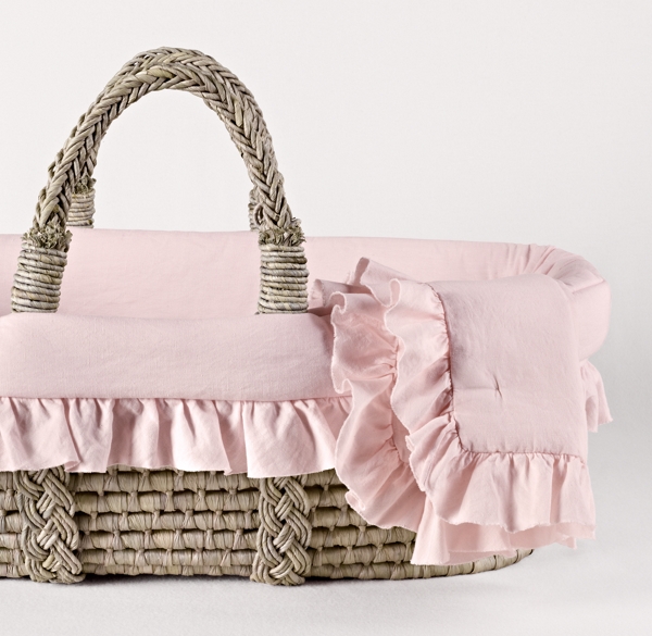 Frayed Ruffle Moses Basket Bedding & Ash Basket Set
