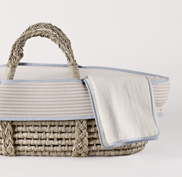 Flax Stripe Moses Basket Bedding & Ash Basket Set