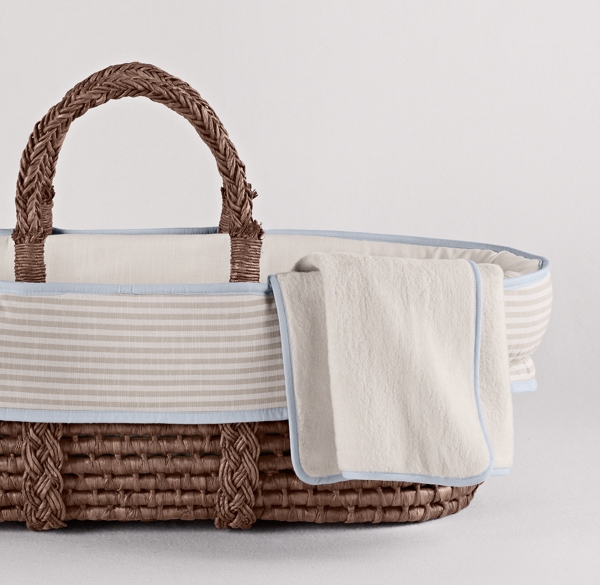 Flax Stripe Moses Basket Bedding & Espresso Basket Set