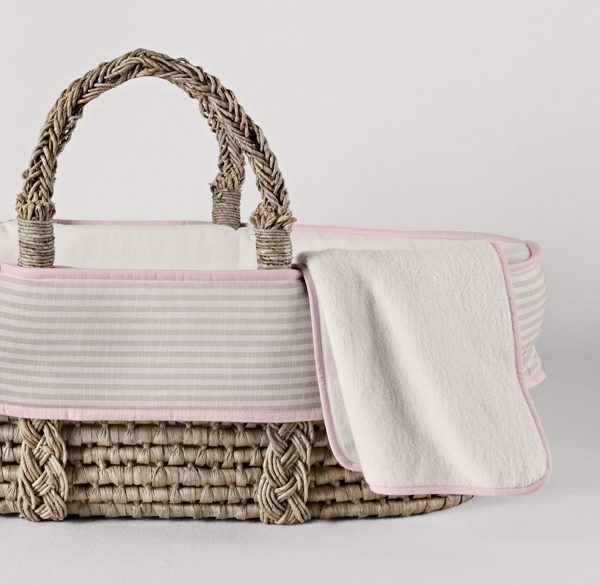 Flax Stripe Moses Basket Bedding & Ash Basket Set