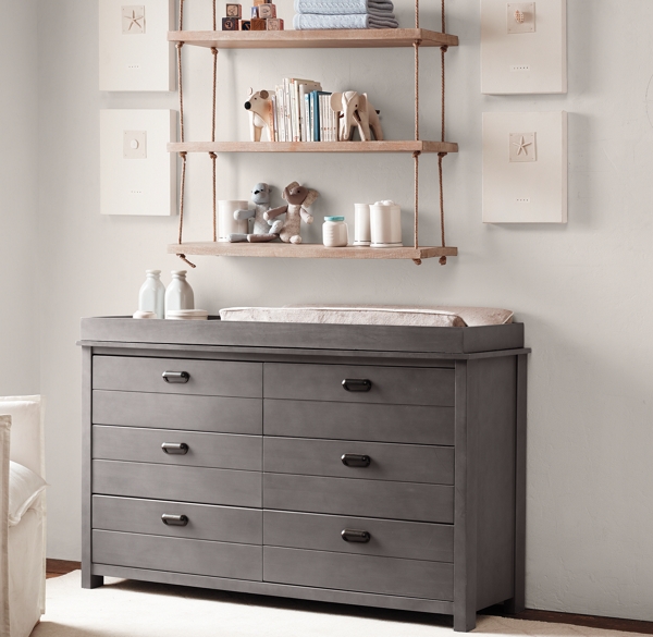 Industrial Pipe & Rope Shelf 36" Weathered White