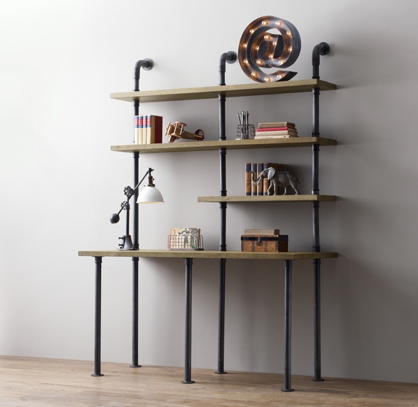 Industrial Pipe Single Desk &amp; Shelving