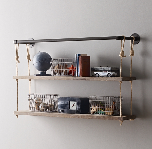 Industrial Pipe & Rope Shelf 48" Weathered White