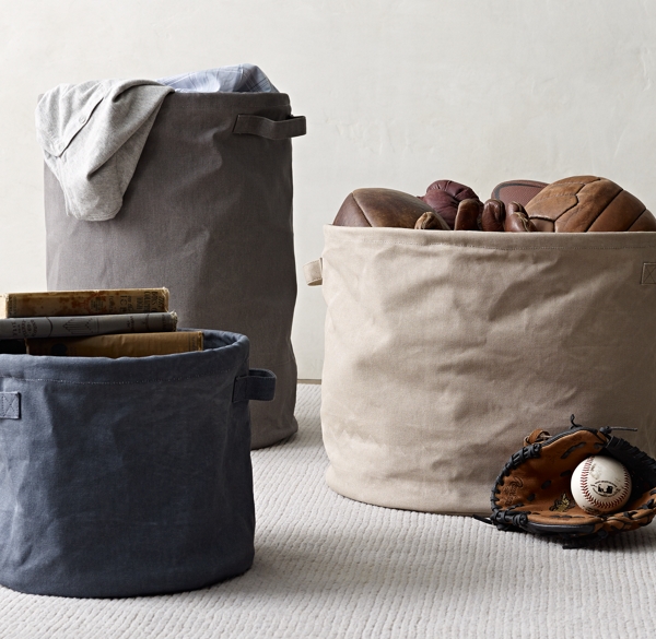 Distressed Canvas Storage Tote Natural