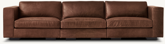 Shown in Italian Berkshire Cocoa; sofa consists of 1 left-arm chair, 1 armless chair and 1 right-arm chair. Cushion configuration may vary by component. 