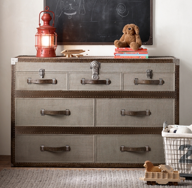 Antique Steamer Trunk Wide Dresser