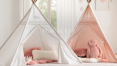 little girl play tents