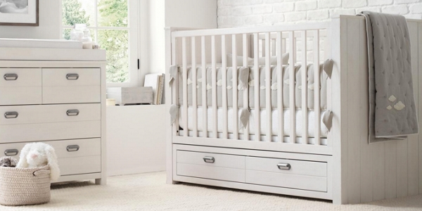 white washed baby crib