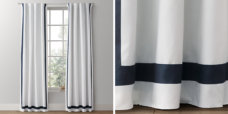Blackout Dry Rh Baby Child, White Curtains With Navy Blue Trim