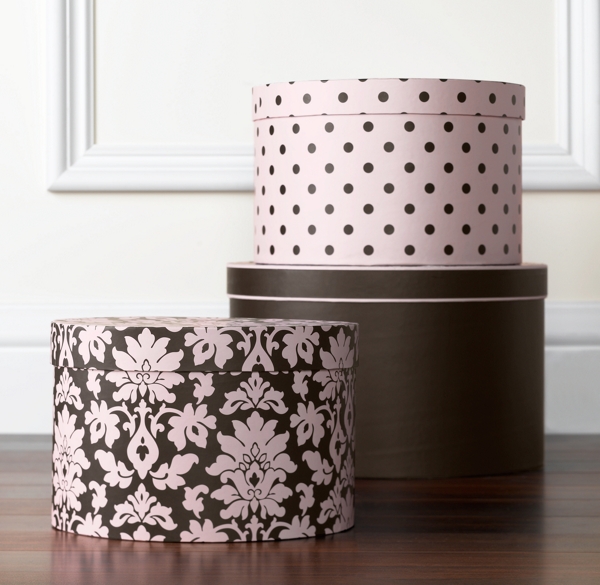 damask hat boxes set of 3 petal