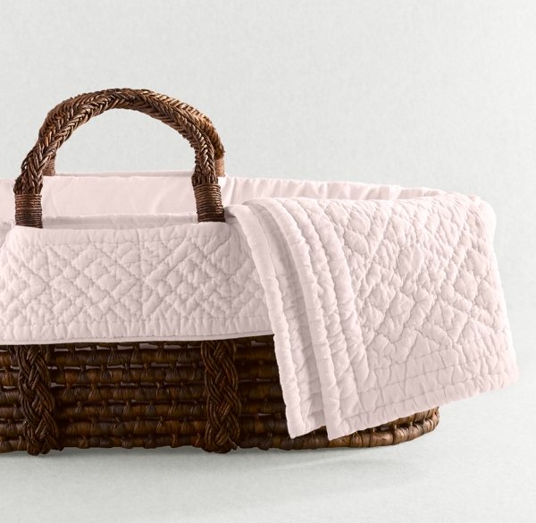 Heirloom Quilted Voile Moses Basket Bedding & Espresso Basket Set