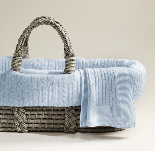 Cable Knit Moses Basket Bedding & Ash Basket Set