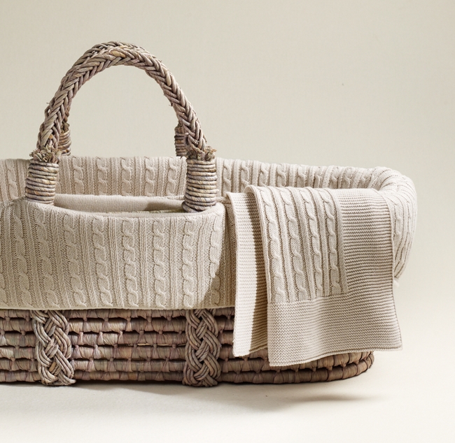 Cable Knit Moses Basket Bedding Ash Basket Set