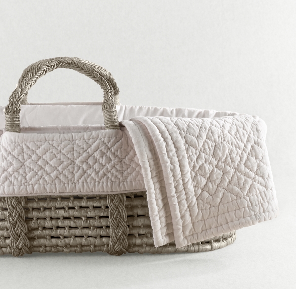 Heirloom Quilted Voile Moses Basket Bedding & Ash Basket Set