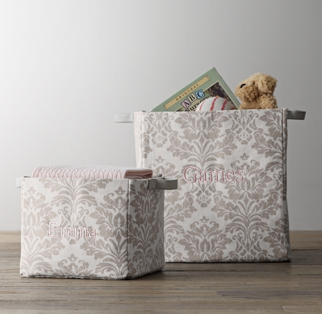 Printed Canvas Storage Bins Dove Damask