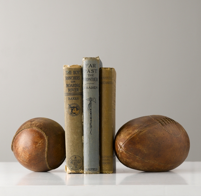 Vintage Leather Sports Ball Bookend