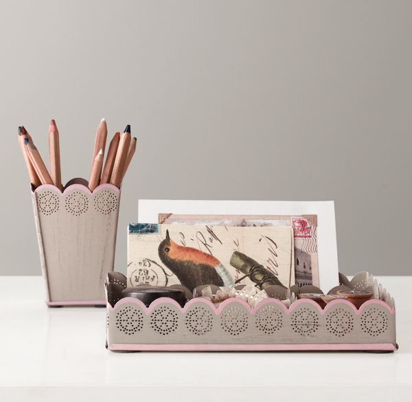 Scalloped Edge Desk Accessories Pencil Cup Tray Set