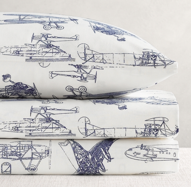 Vintage Airplane Blueprint Crib Fitted Sheet