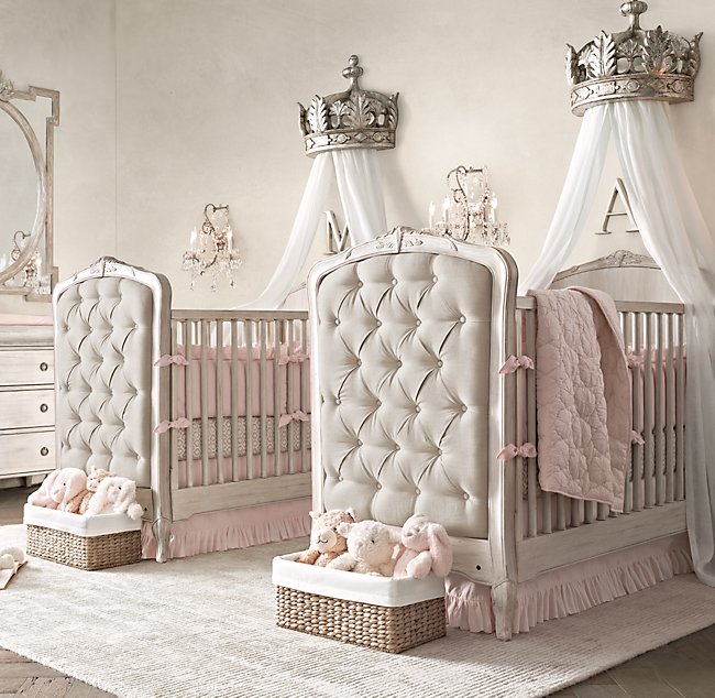 Colette Tufted Crib Antique Grey Mist, Baby Crib With Upholstered Headboard