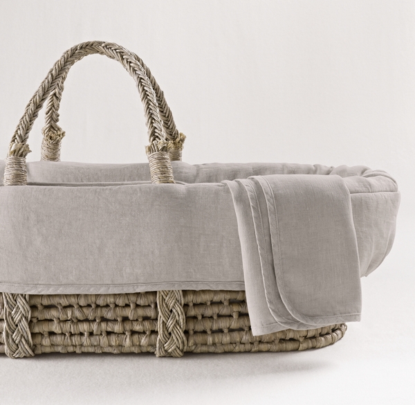 Washed Organic Linen Moses Basket Bedding & Ash Basket Set