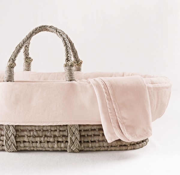 Washed Organic Linen Moses Basket Bedding & Ash Basket Set