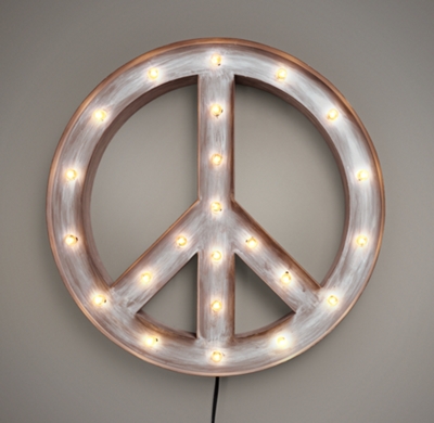 Illuminated Peace Sign Weathered Metal