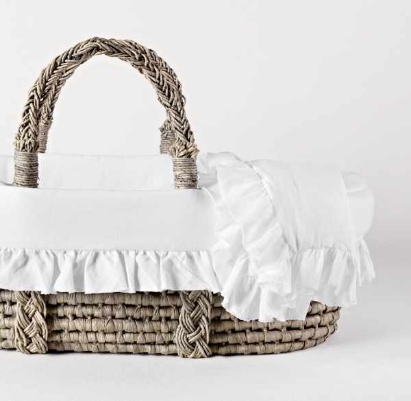 Frayed Ruffle Moses Basket Bedding & Ash Basket Set